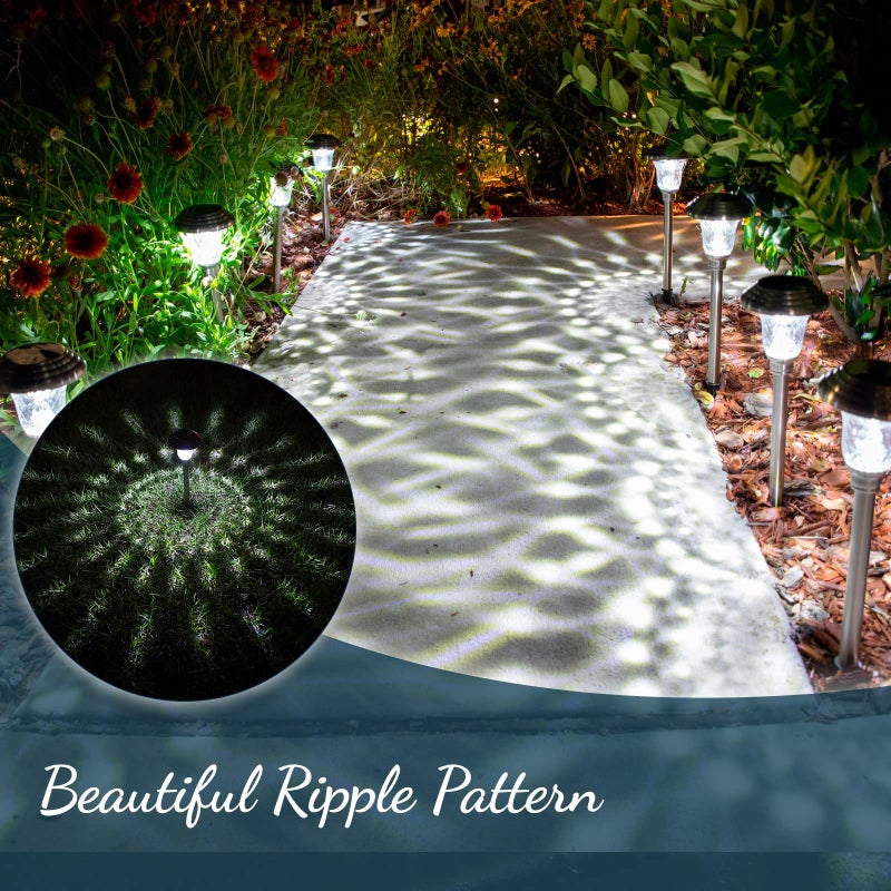 Morvat LED Solar Powered Outdoor Landscape Path Lights with Stainless Steel & Glass Lens, Up to 8 Hours Lighting for Garden Lawn Yard Walkway & Pathway, Waterproof, Dusk to Dawn, White Light, 8 Pack - Image 2